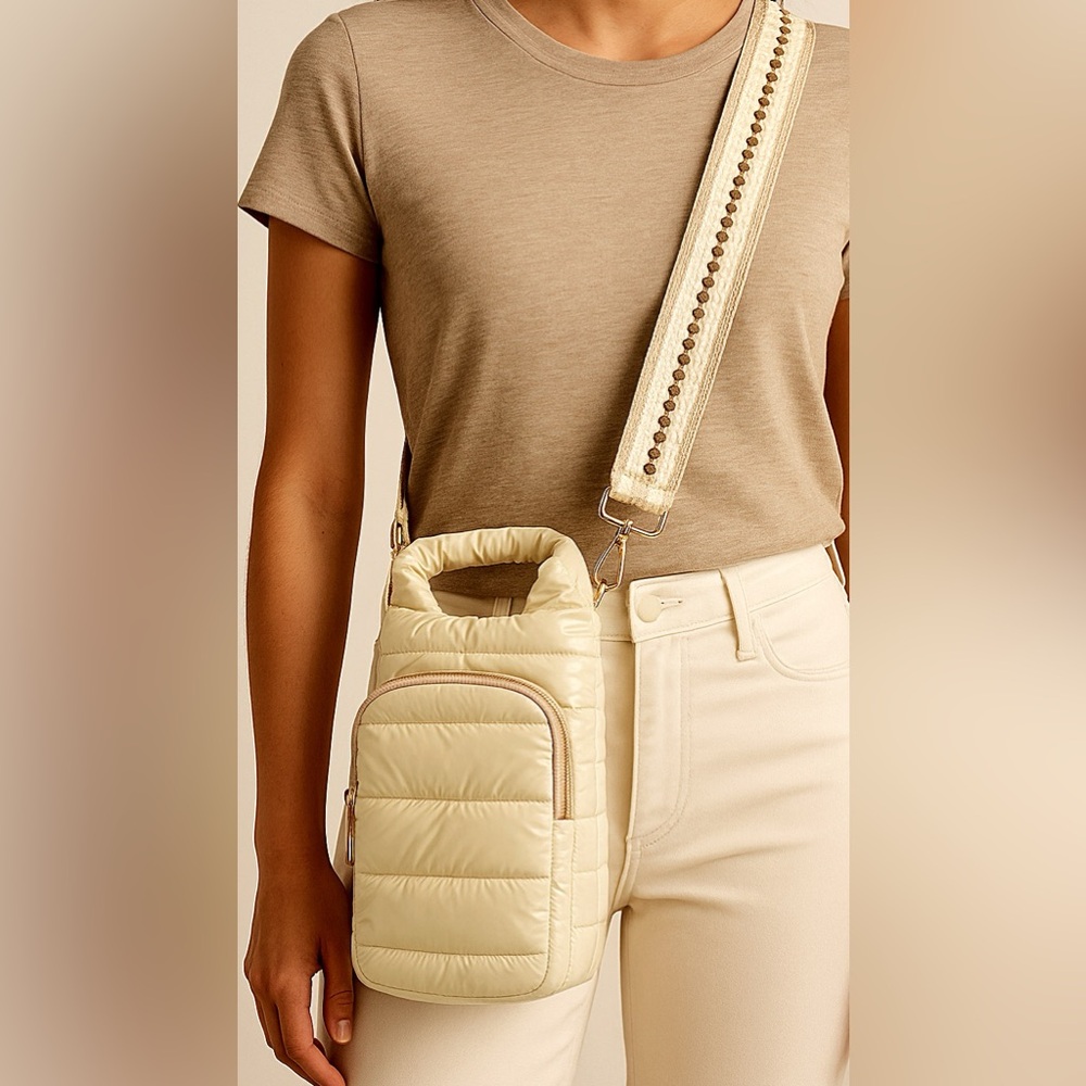 WanderFull HydroBag – Glossy Puffer Crossbody – Cream